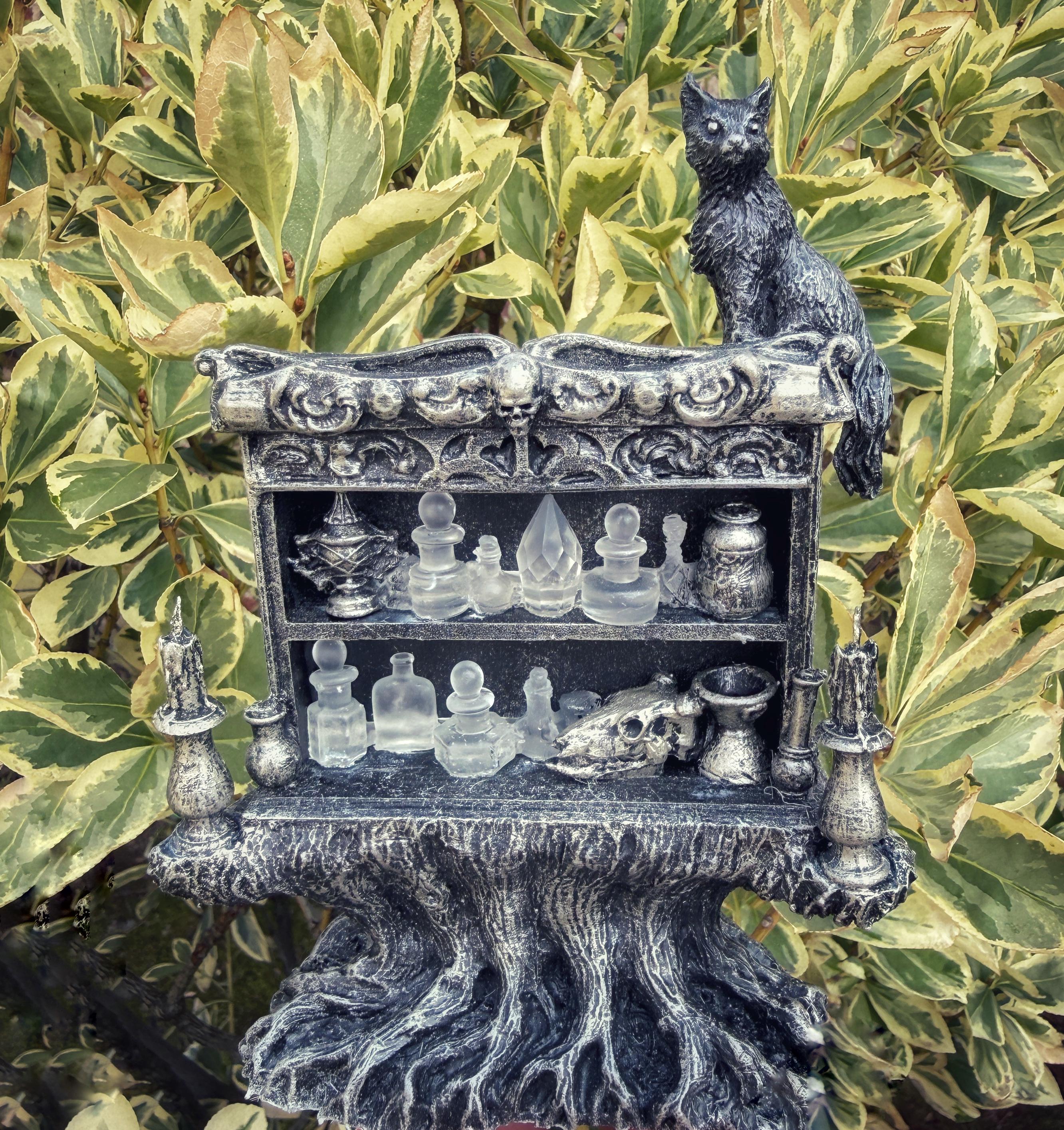 Witch’s Potion Laboratory Statue | Alchemist Shelf With Cat Familiar ...