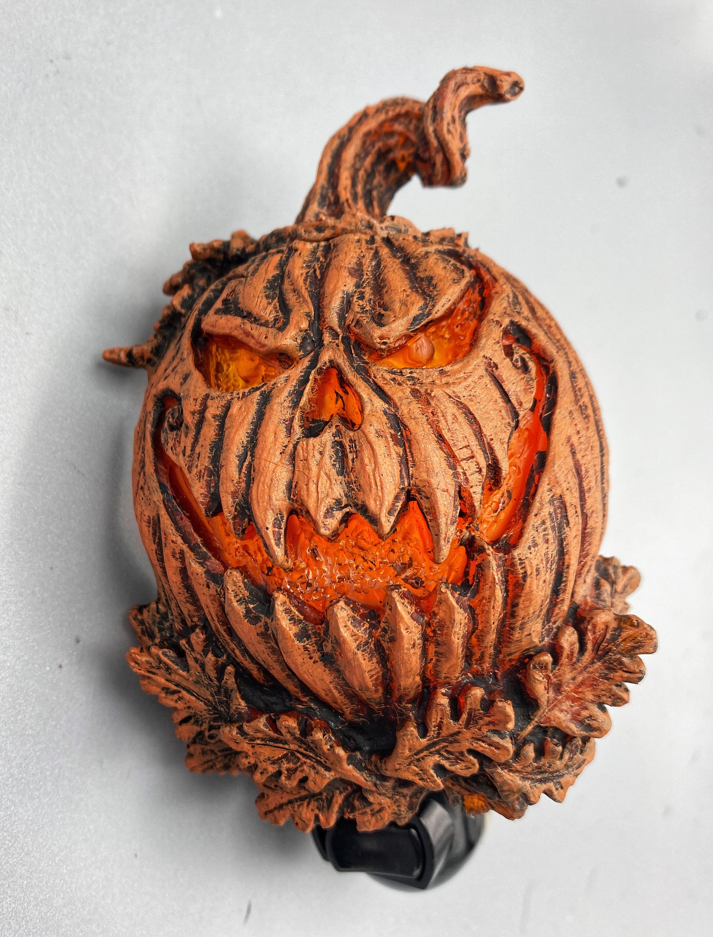 Jack O' Lantern Nightlight, Hand Painted Resin Sculpture | Halloween Gothic Night Light |  Pumpkin Lighting for Gothic Fantasy Home Decor