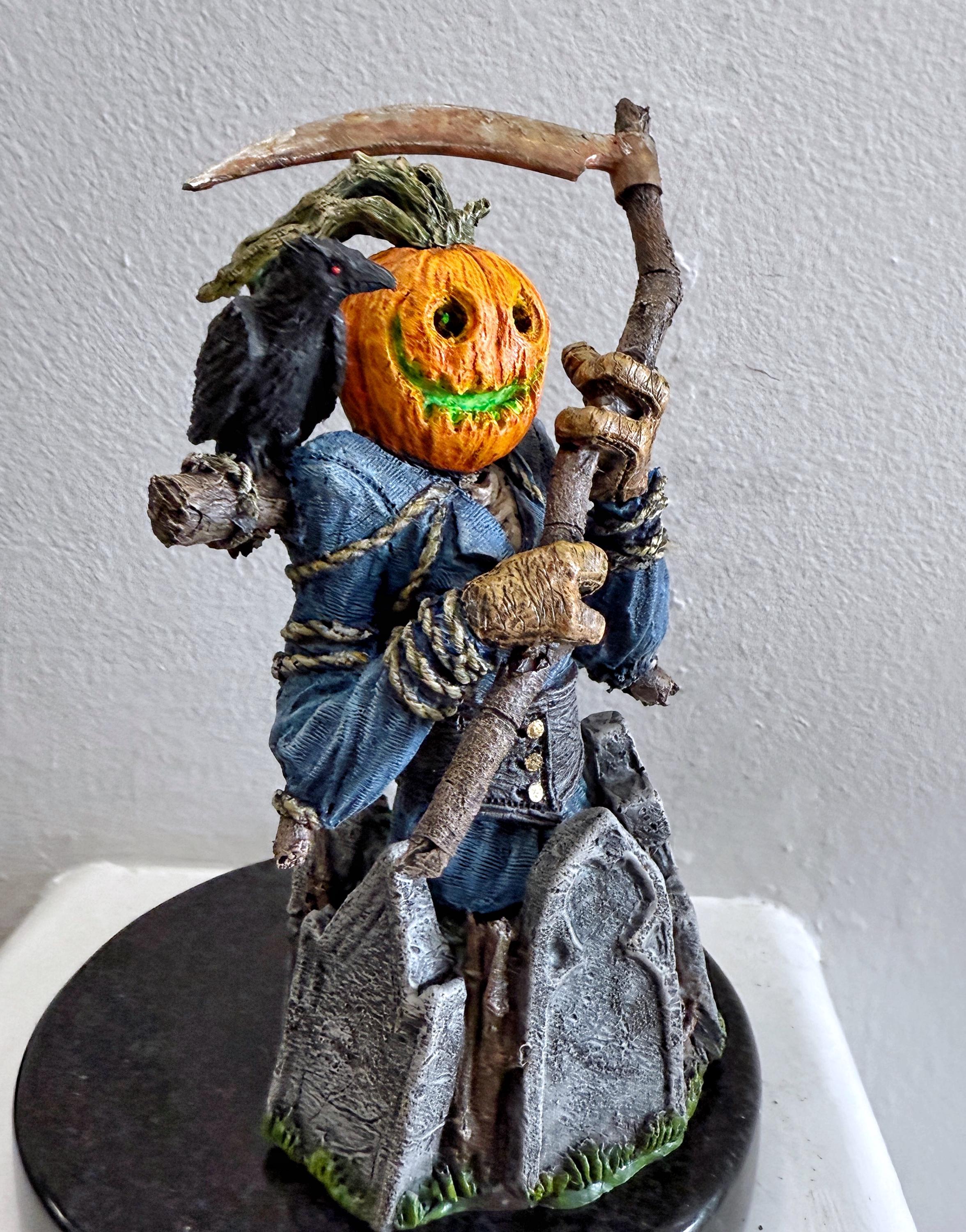 Jack-o'lantern Scarecrow Bust, Full Color Resin Statue | Pumpkin
