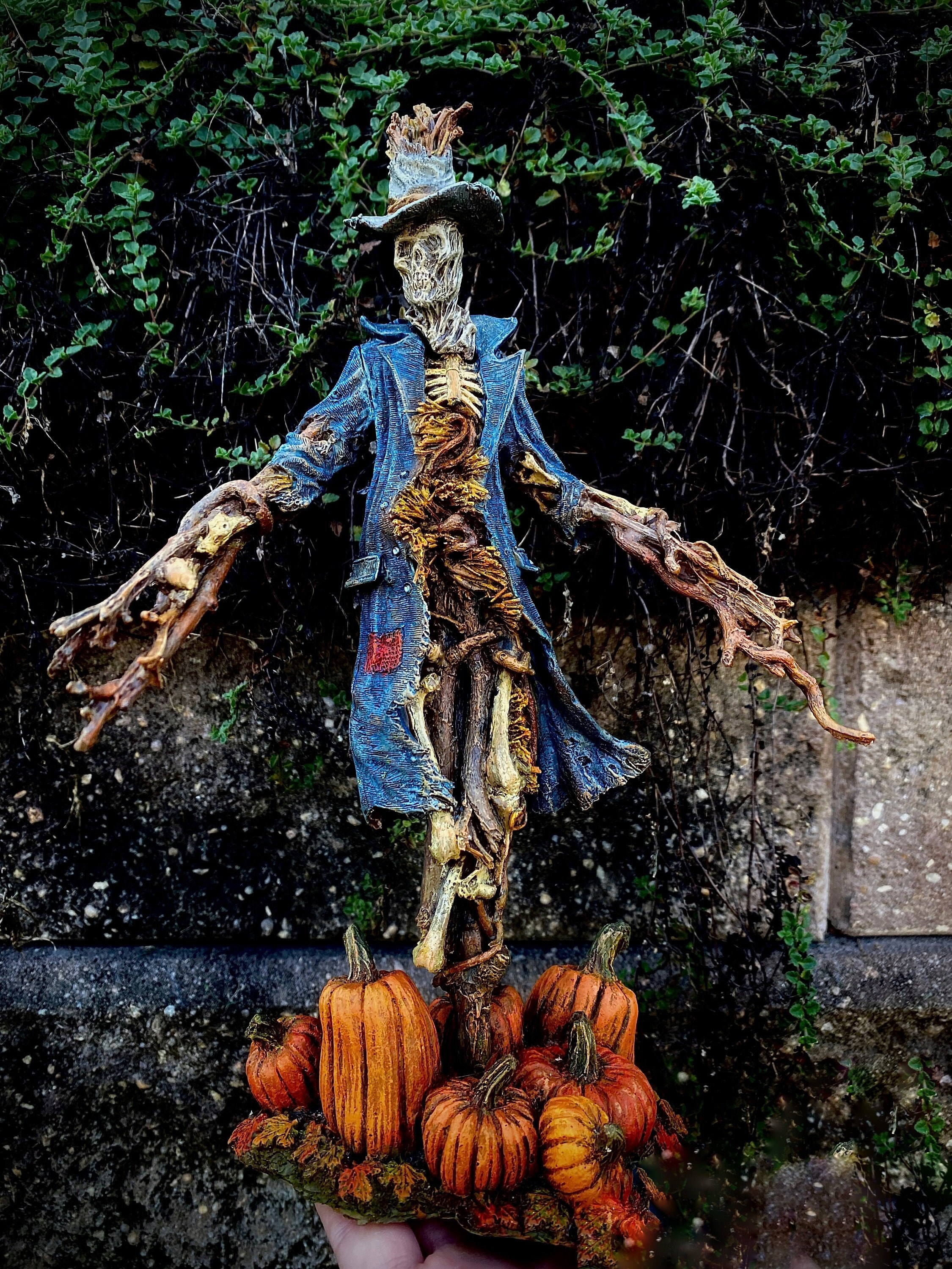 Scarecrow Statue,Full Color Resin Sculpture | Gothic Halloween Nightmare Creature Figurine | Dark Folklore Art for Spooky Home Decor