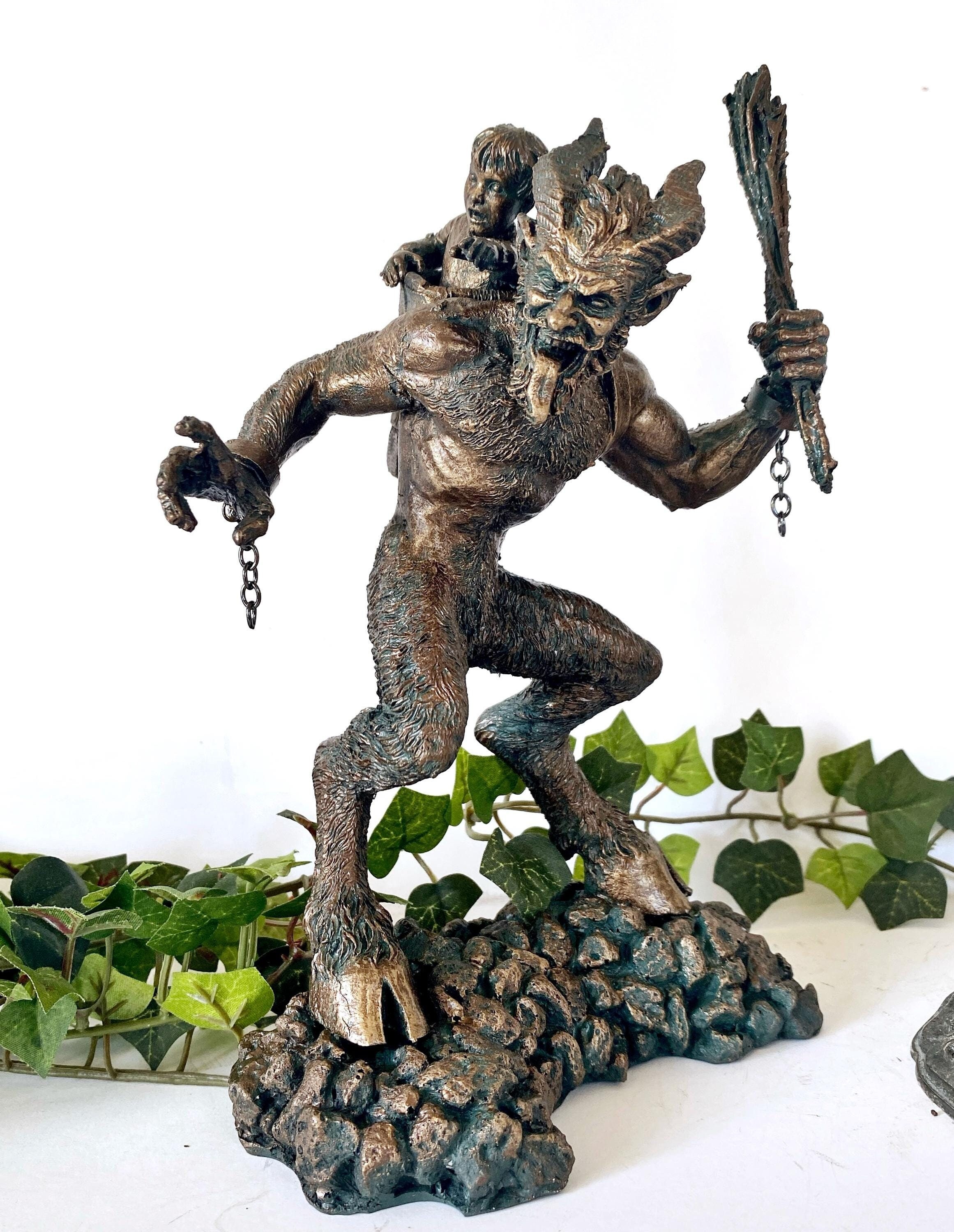 Krampus I Statue, Hand Painted Resin Sculpture Bronze Finish | Mythical Creature Figurine | Dark Christmas Demon, Gothic Folklore Decor