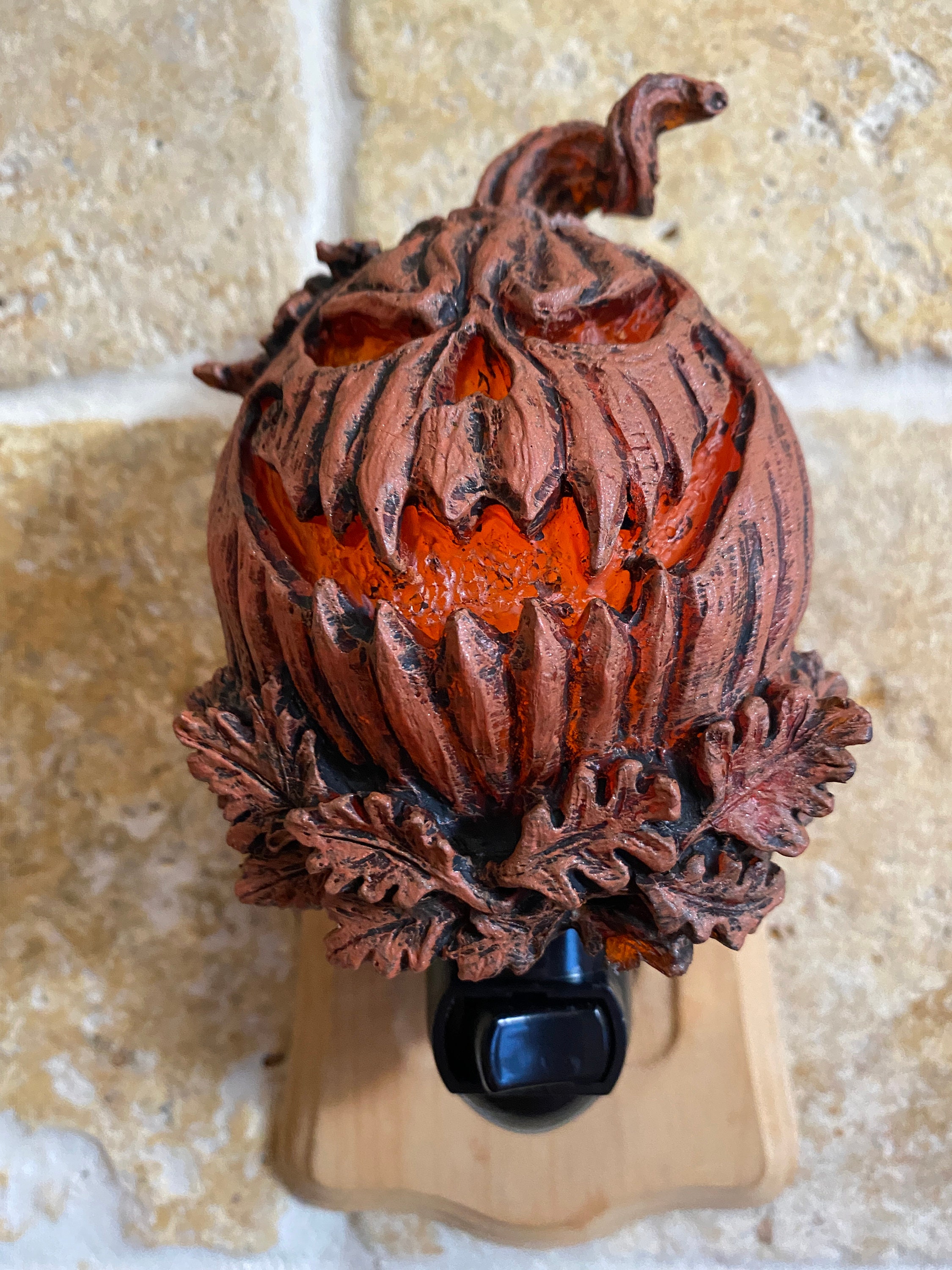 Jack O' Lantern Nightlight, Hand Painted Resin Sculpture | Halloween Gothic Night Light |  Pumpkin Lighting for Gothic Fantasy Home Decor