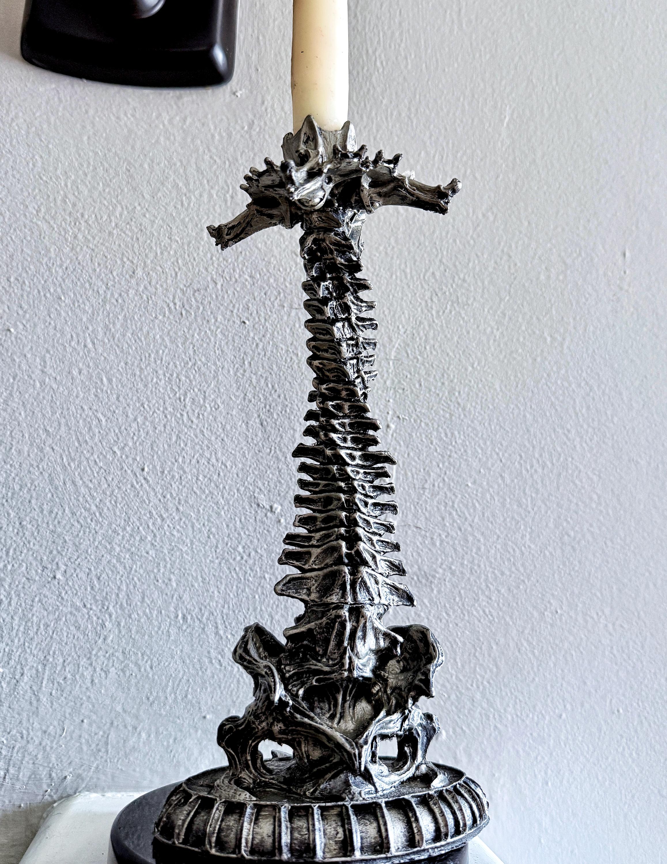 Helix Ossuary Spine Candlestick Holder, Hand Sculpted Resin