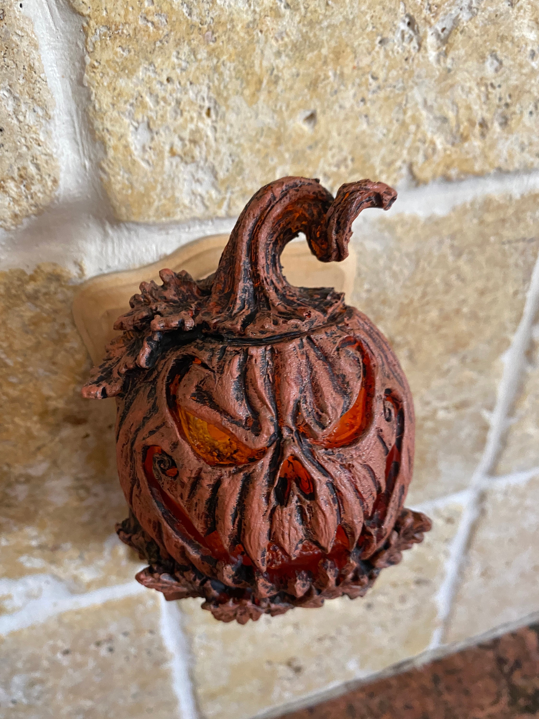 Jack O' Lantern Nightlight, Hand Painted Resin Sculpture | Halloween Gothic Night Light |  Pumpkin Lighting for Gothic Fantasy Home Decor