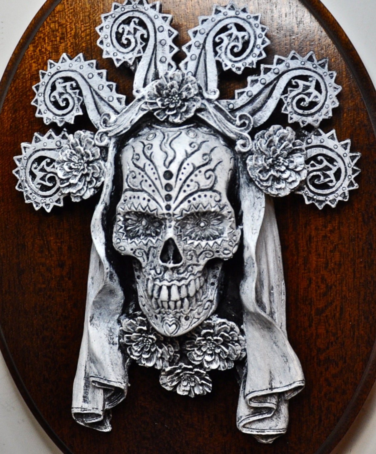 Dia De Los Muertos Wall Plaque, Hand Painted Resin | Mexican