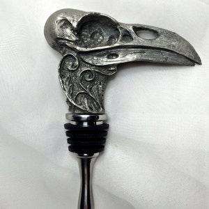 Raven Skull Winestopper, Hand Sculpted Resin | Gothic Art Barware | Raven Crow Skull Bottle Stopper, Gothic Wine Gift and Home Decor