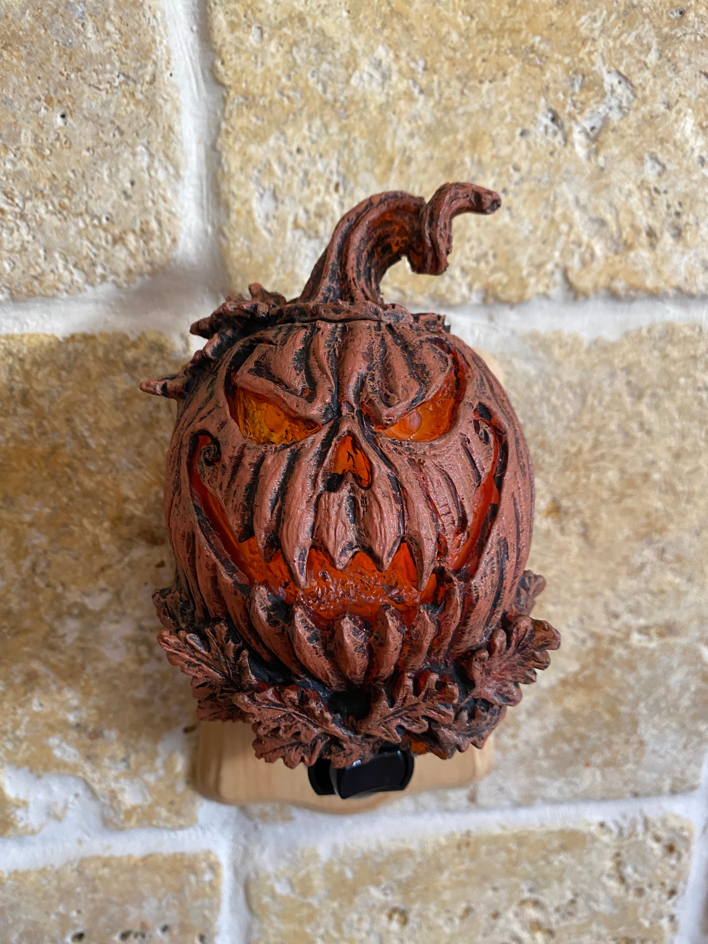 Jack O' Lantern Nightlight, Hand Painted Resin Sculpture | Halloween Gothic Night Light |  Pumpkin Lighting for Gothic Fantasy Home Decor