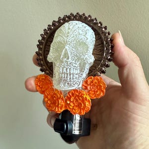 Dia de los Muertos Nightlight, Hand Painted Resin Sculpture | Gothic Skull Light | Day of the Dead Lighting for Gothic Fantasy Home Decor image 3