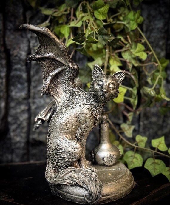 Fairy Cat: Witch’s Familiar Statue, Hand Painted Resin Sculpture | Pagan Folklore Cat Figurine | Witchy Art for Gothic Home Decor