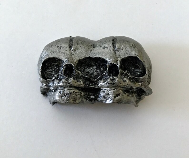 Conjoined Twins Skull Magnet, Pewter Finish image 3