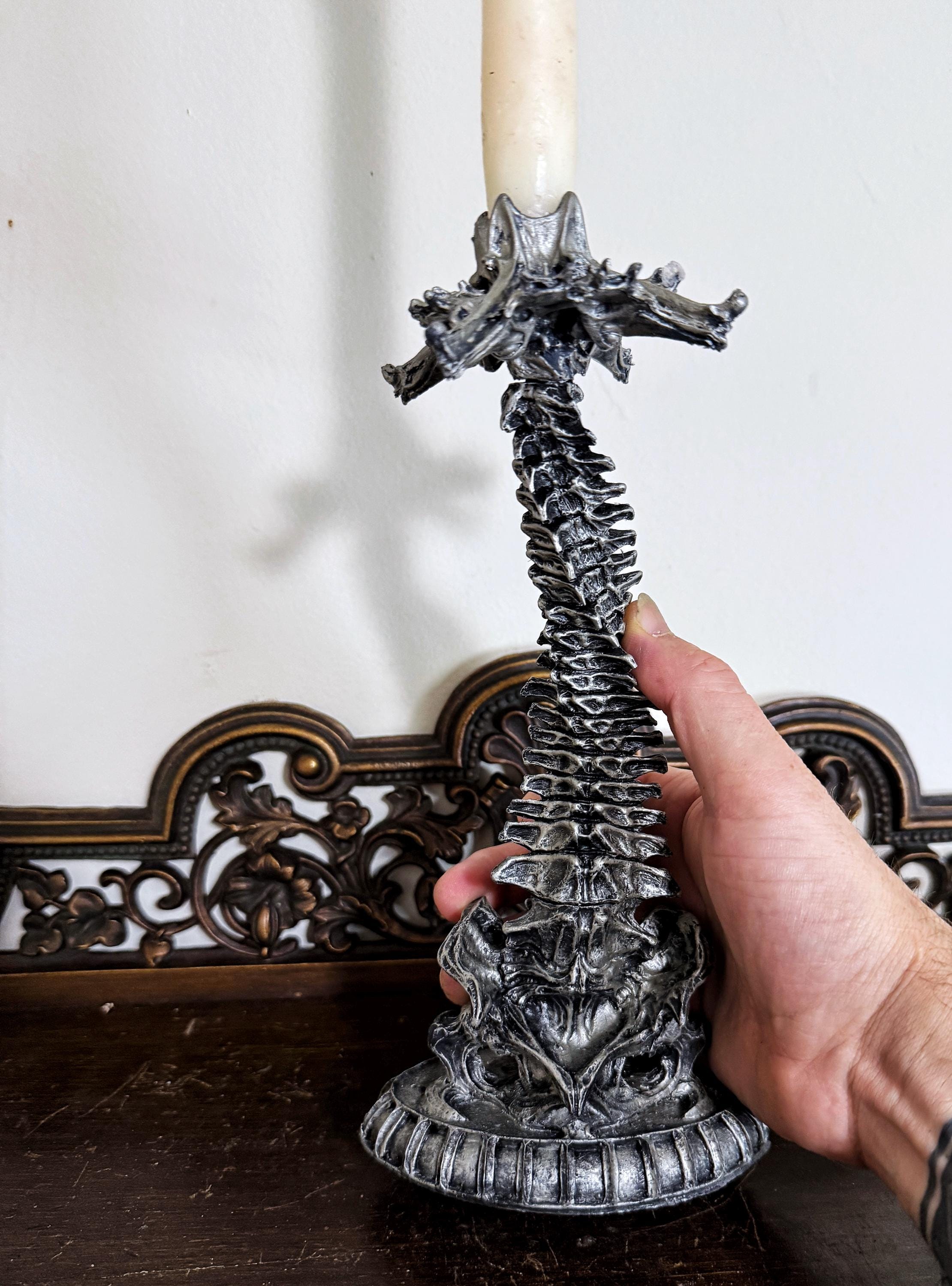 Helix Ossuary Spine Candlestick Holder, Hand Sculpted Resin