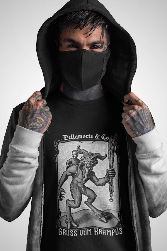 クランプスグリーティングユニセックスTシャツ、ゴシックホリデーT SEXX DEVIL Tシャツ ブラック グレー