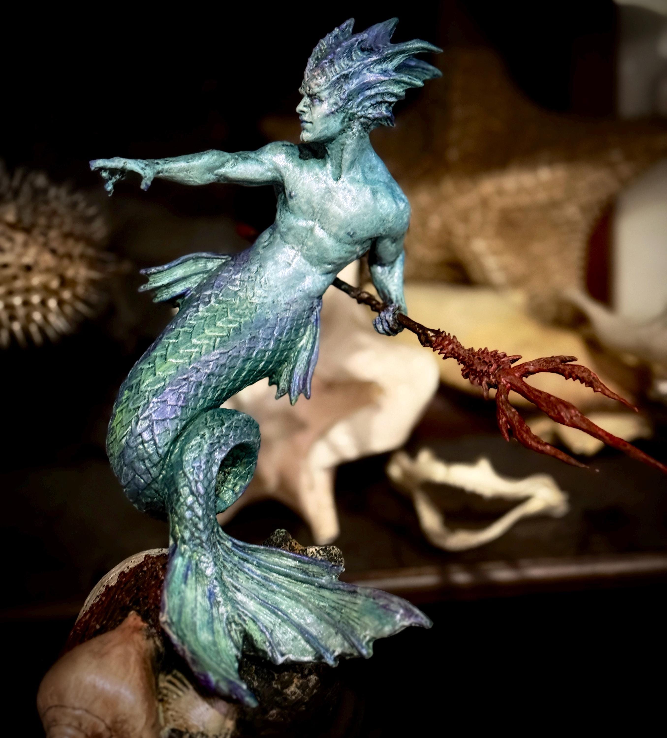 Merman/ Triton Statue, Full Color Resin Sculpture | Mythical Creature  Figurine | Unique Legendary Male Mermaid Figurine. Fantasy Art Decor - Etsy