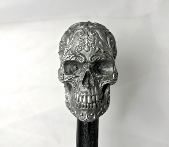 Ornate Skull Cane, Hand Sculpted Walking Stick | Victorian Gothic