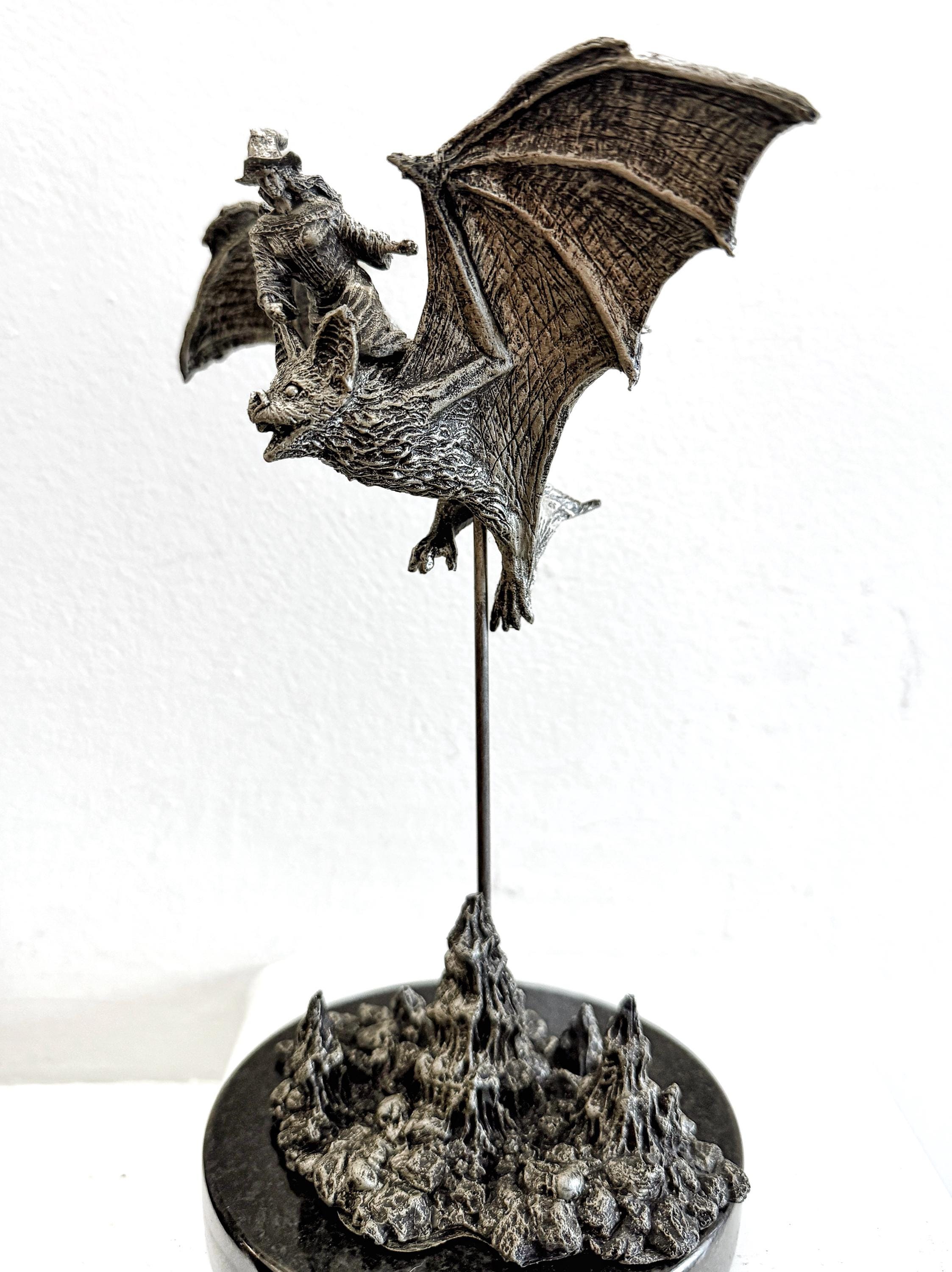 Bat Rider Witch Statue, Hand Painted Resin Sculpture, Gothic Fantasy ...