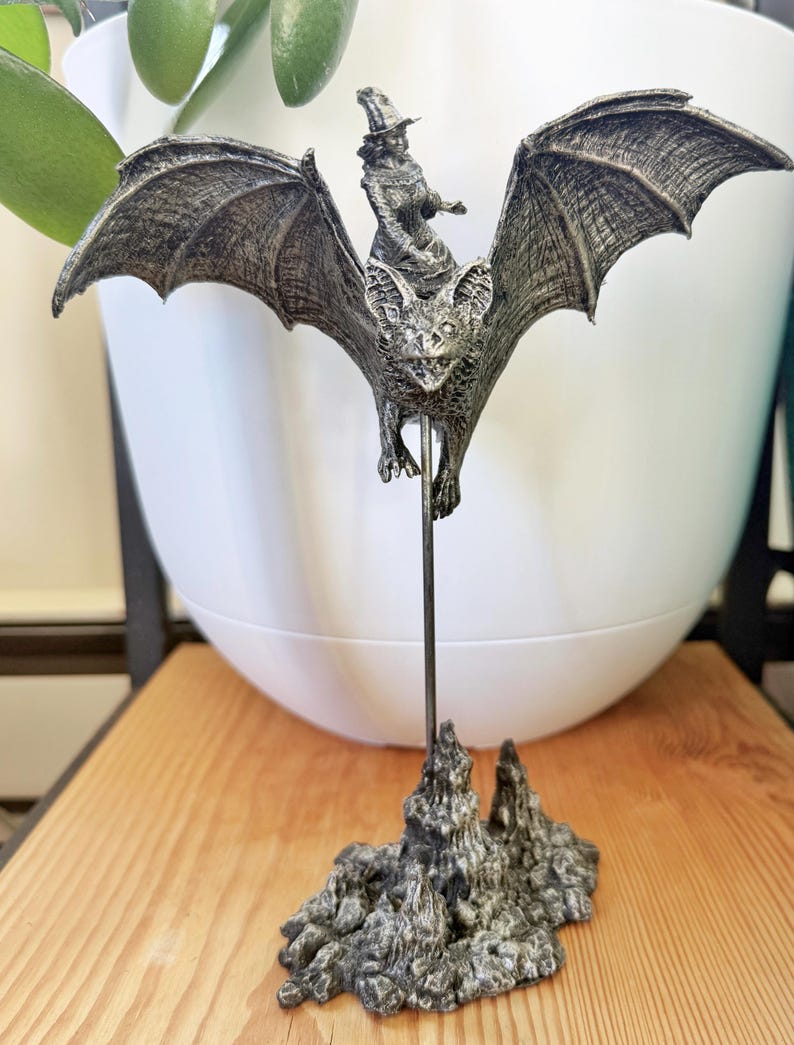 Bat Rider Witch Statue, Hand Painted Resin Sculpture, Gothic Fantasy ...