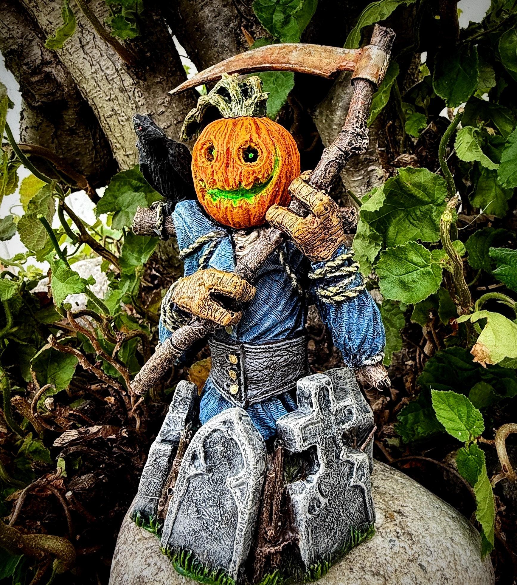 Jack-o'lantern Scarecrow Bust, Full Color Resin Statue | Pumpkin