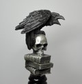Raven Winestopper, Hand Sculpted Resin, Gothic Art Barware |Poe’s Raven with Skull and Books Bottle Stopper |Gothic Wine Gift and Home Decor