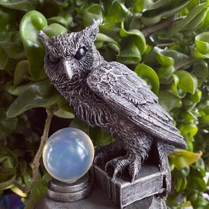 Horned Owl: Witch’s Familiar Statue, Hand Painted Resin Sculpture | Pagan Folklore Owl Figurine | Witchy Art for Gothic Home Decor