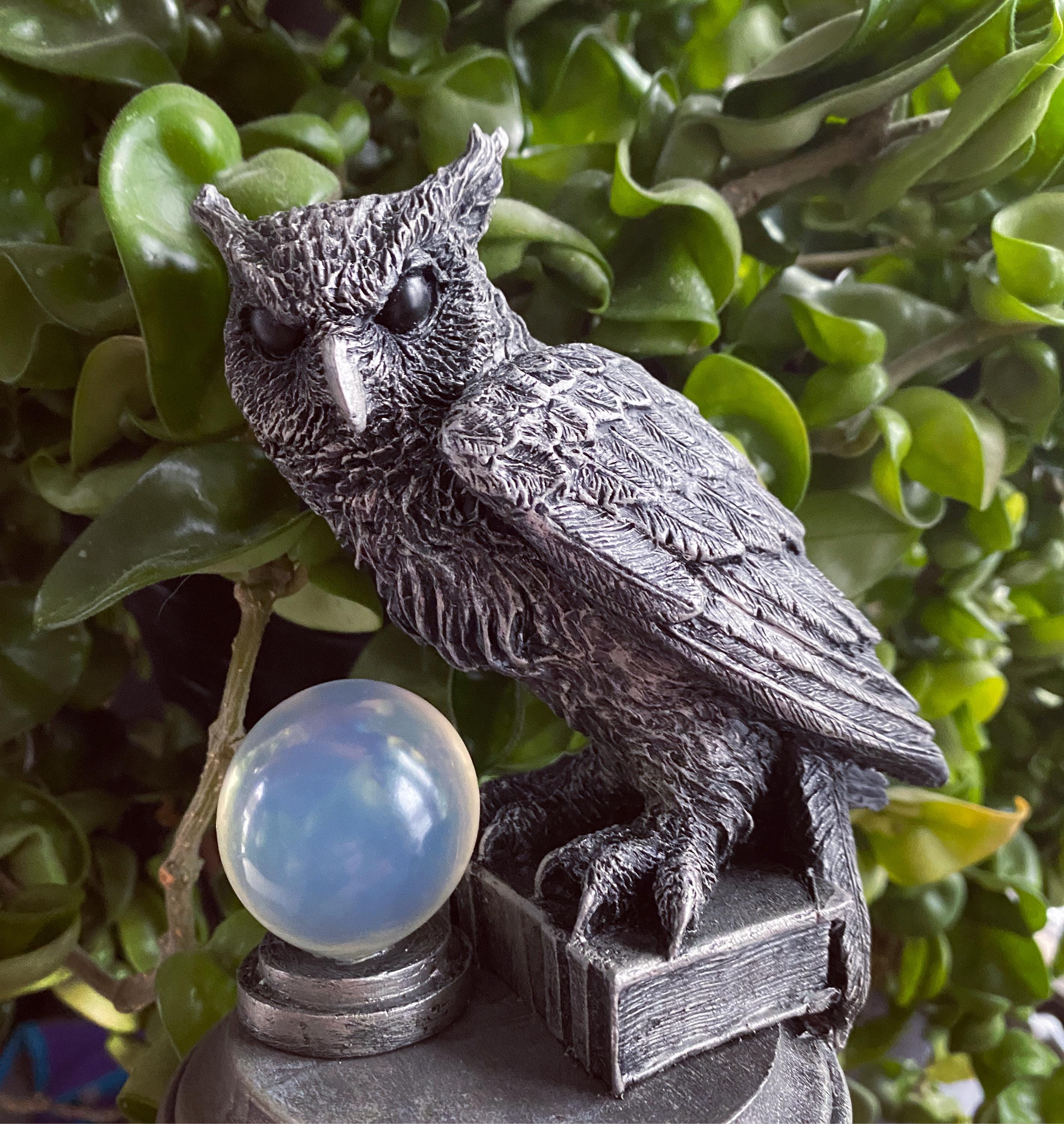 Horned Owl: Witch’s Familiar Statue, Hand Painted Resin Sculpture | Pagan Folklore Owl Figurin