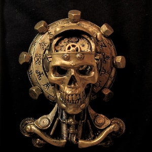 Automaton Skull Wandbild - Steampunk Dieselpunk Getriebe Dekor | Gothic Industrie Skulptur | Cyberpunk Schädel Kunst | Okkultes Fantasy Geschenk