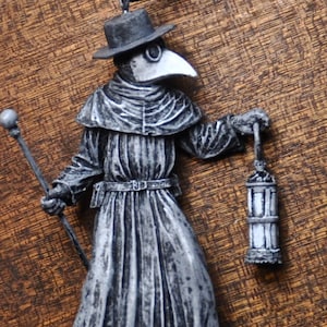 Plague Doctor Ornament, Hand Painted Resin Sculpture | Gothic Medieval History Figurine | Dark Folklore Ornament for Spooky Holiday Decor