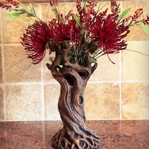 Tree Vase, Brown Finish | Unique Woodland Rustic Home Decor | Resin Sculpture Flower Vase, Nature Gift and Earthy Home Decor