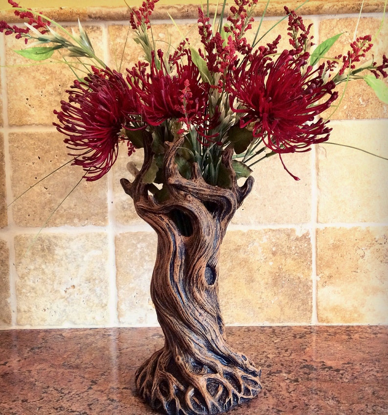 Tree Vase, Brown Finish | Unique Woodland Rustic Home Decor | Resin Sculpture Flower Vase, Nature Gift and Earthy Home Decor
