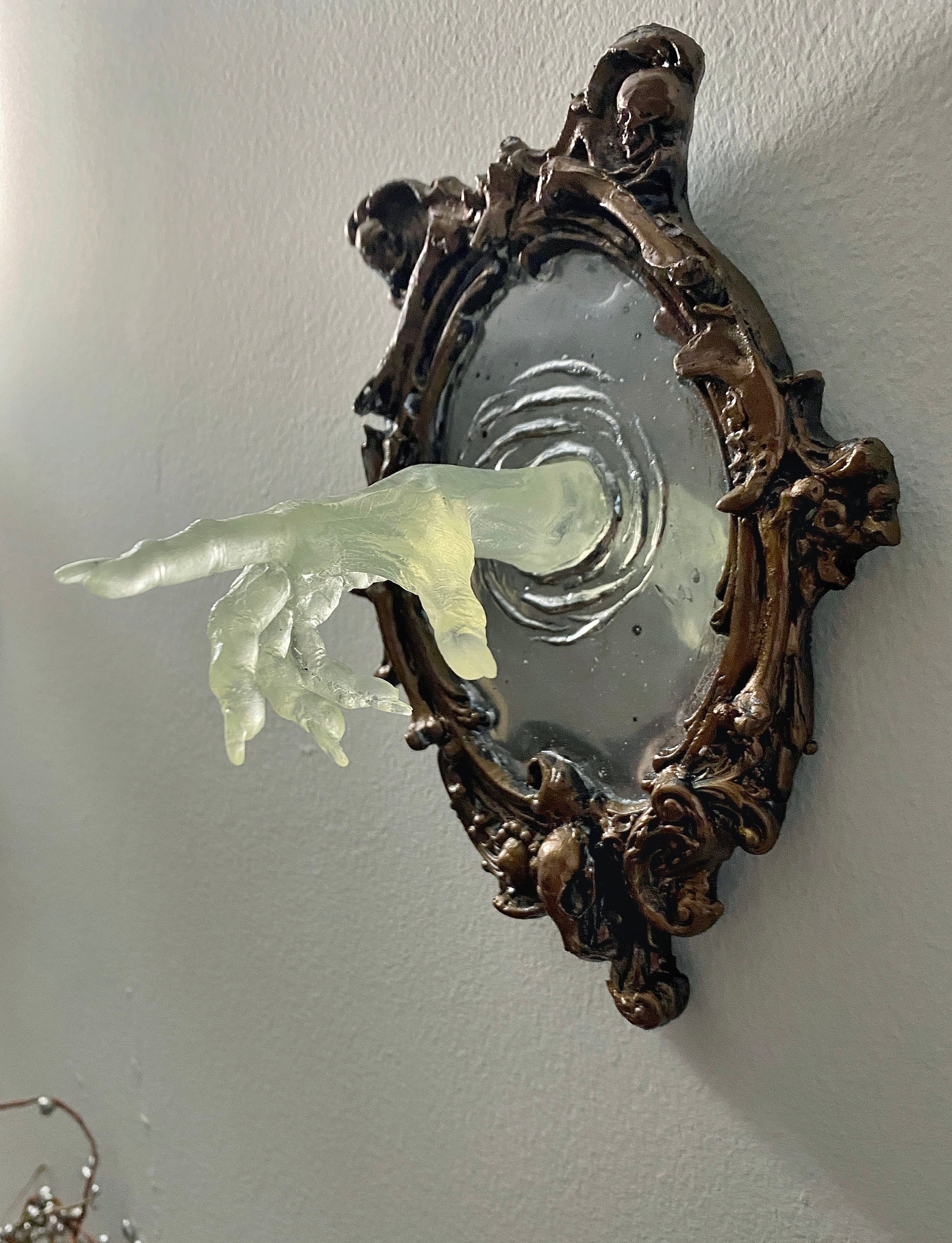 Spectral Hand Wall Plaque, Glow in the Dark Resin | Victorian Gothic Haunted Wall Art |Ghost Hand Gift for Halloween, Spooky Home Decor