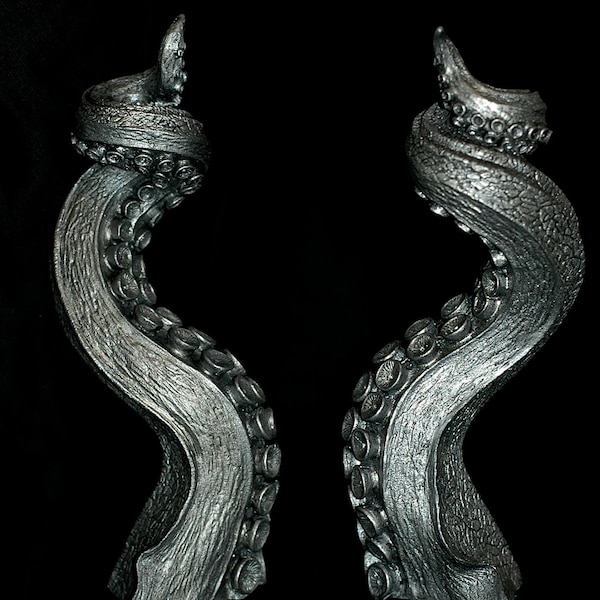 Pair ofTentacle Candlestick Holders, Pewter Finish