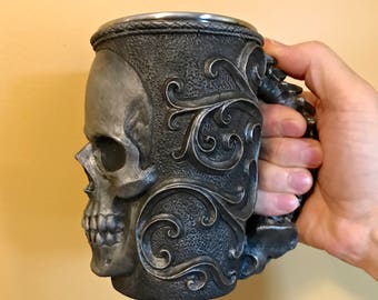 Necromancer Skull Mug. Pewter Finish