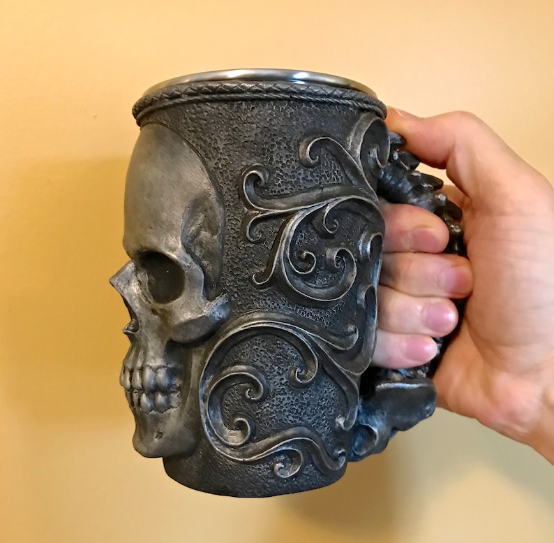 Necromancer Skull Mug. Pewter Finish image 1