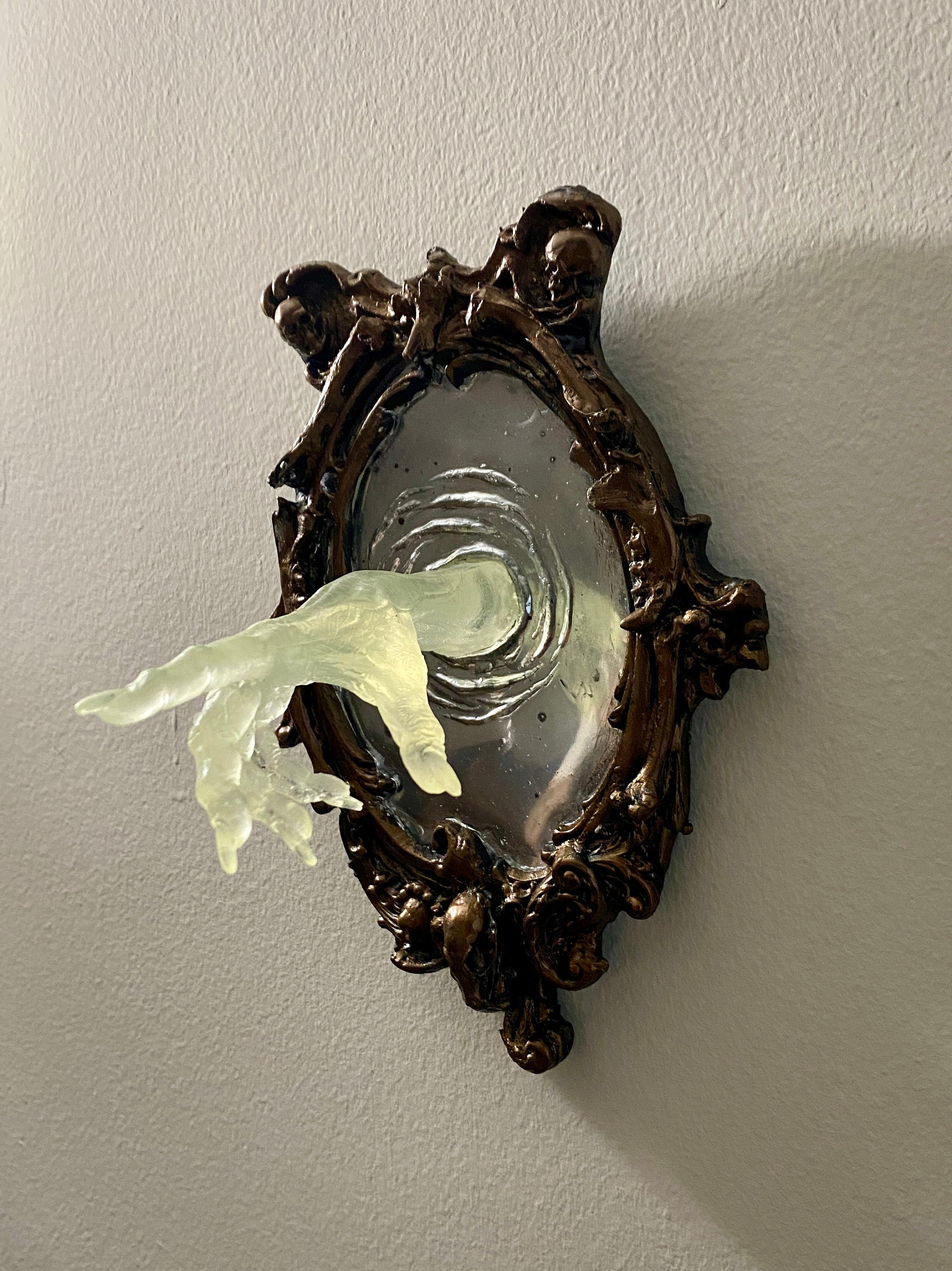 Spectral Hand Wall Plaque, Glow in the Dark Resin | Victorian Gothic Haunted Wall Art |Ghost Hand Gift for Halloween, Spooky Home Decor