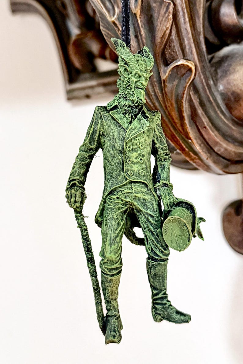 Gentleman Krampus Ornament, Hand Painted Resin Sculpture | Folklore Legend Figurine |Dark Christmas Devil for Holiday Decor image 2