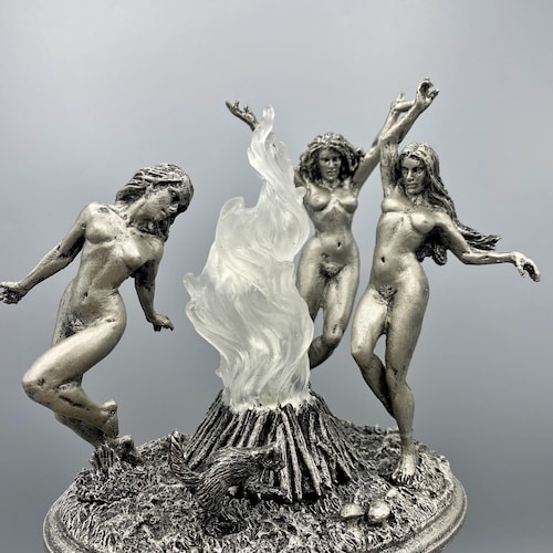 Witch’s Sabbath Statue, Hand Painted Resin Sculpture with LED Tea Light | Pagan Folklore Figurine | Witchy Art for Gothic Home Decor