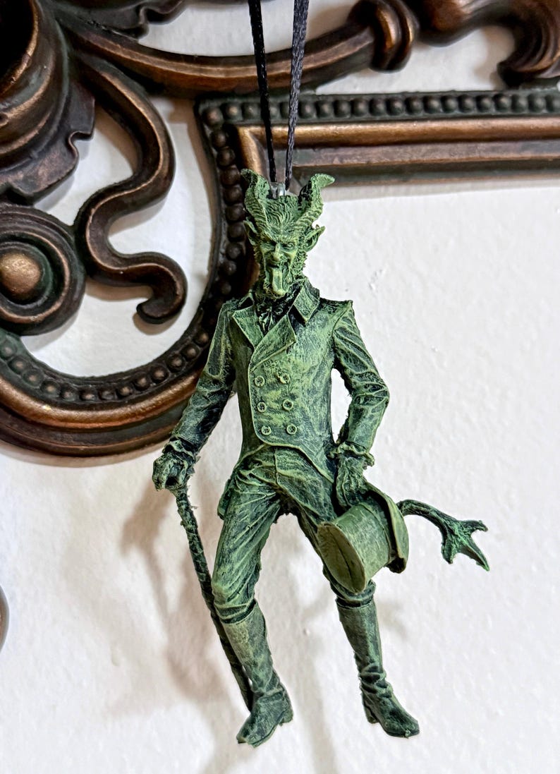Gentleman Krampus Ornament, Hand Painted Resin Sculpture | Folklore Legend Figurine |Dark Christmas Devil for Holiday Decor image 4