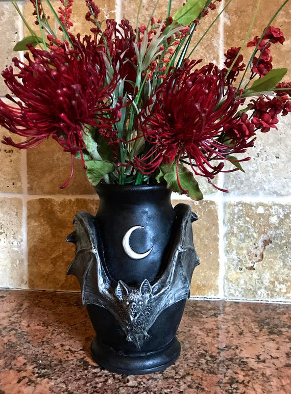 Vampire Bat Vase, Hand Painted Resin Sculpture | Unique Gothic Home Decor | Bat Vase Spooky Halloween Gift and Gothic Home Decor