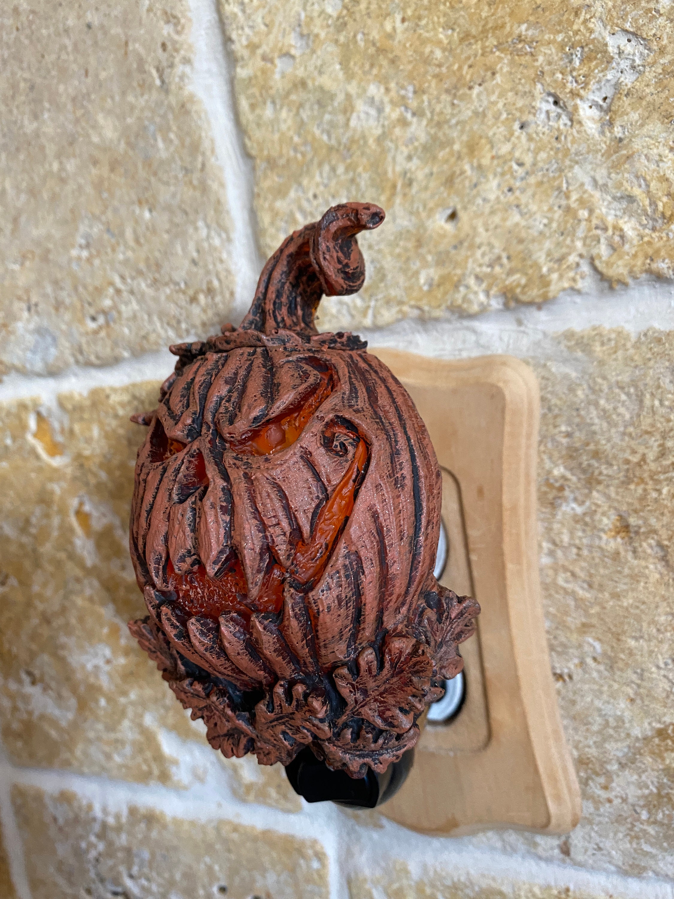 Jack O' Lantern Nightlight, Hand Painted Resin Sculpture | Halloween Gothic Night Light |  Pumpkin Lighting for Gothic Fantasy Home Decor