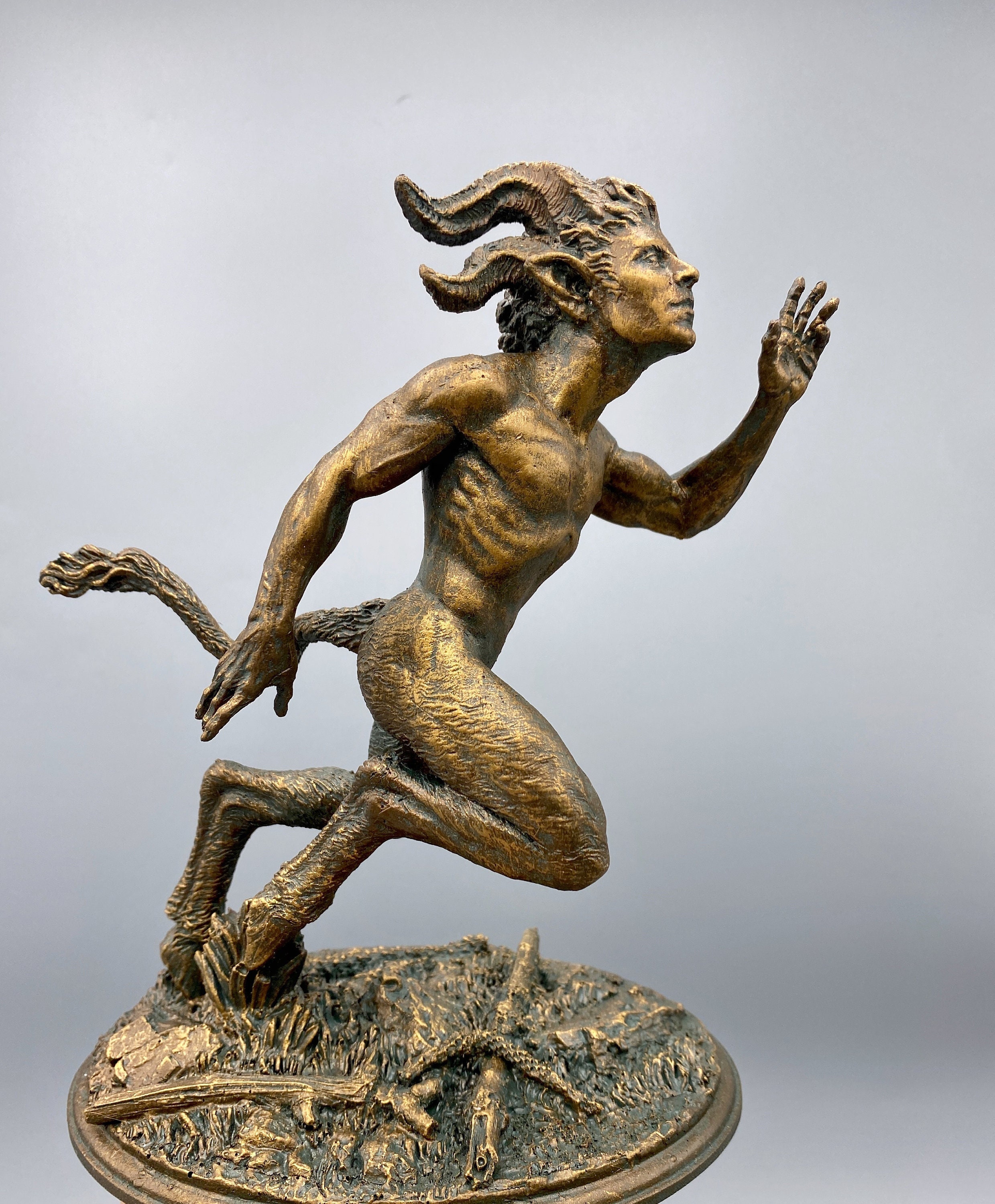 Running Satyr Statue, Hand Painted Resin Sculpture | Mythical Creature ...