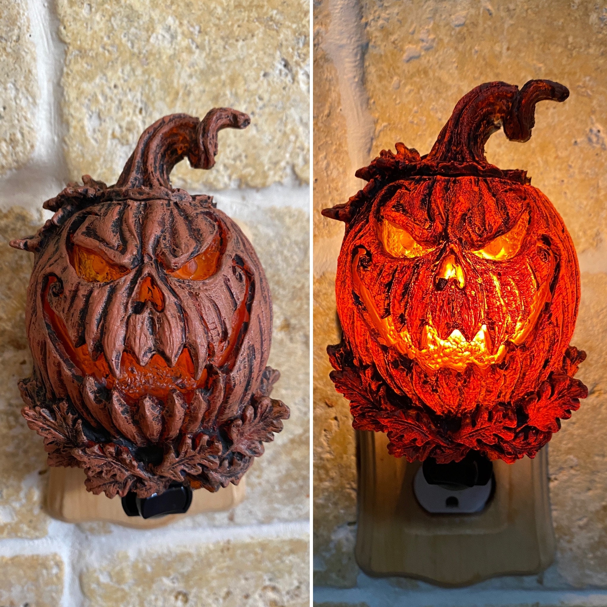 Jack O' Lantern Nightlight, Hand Painted Resin Sculpture | Halloween Gothic Night Light |  Pumpkin Lighting for Gothic Fantasy Home Decor