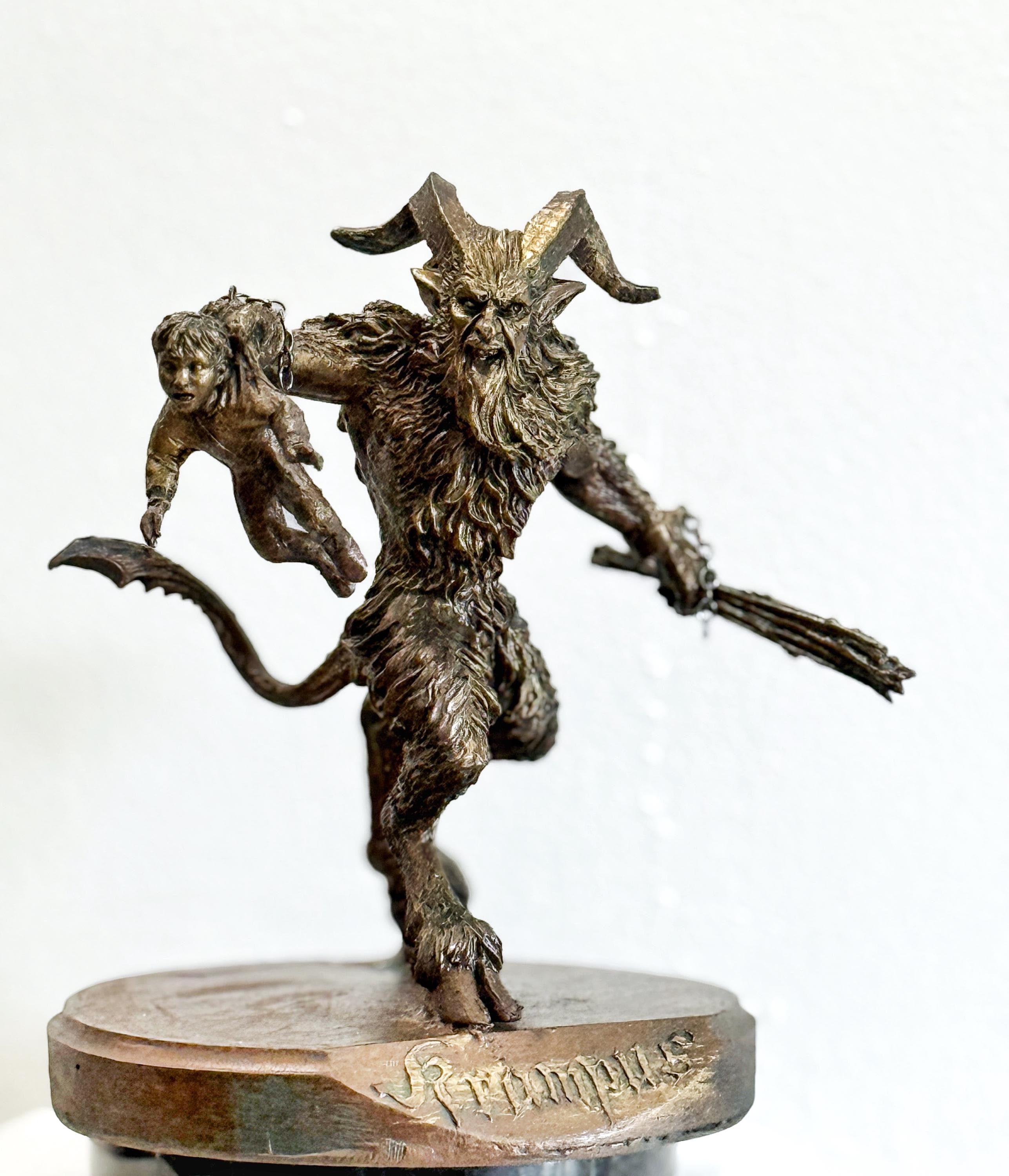 Krampus III Statue, Hand Painted Resin Sculpture, Bronze Finish