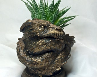 Coiled Dragon Planter, Bronze Finish