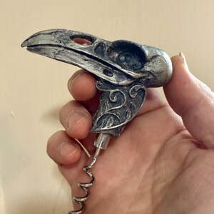 Raven Skull Corkscrew, Hand Sculpted Resin | Gothic Art Barware | Raven Crow Skull Cork Screw, Gothic Wine Gift and Home Decor image 4