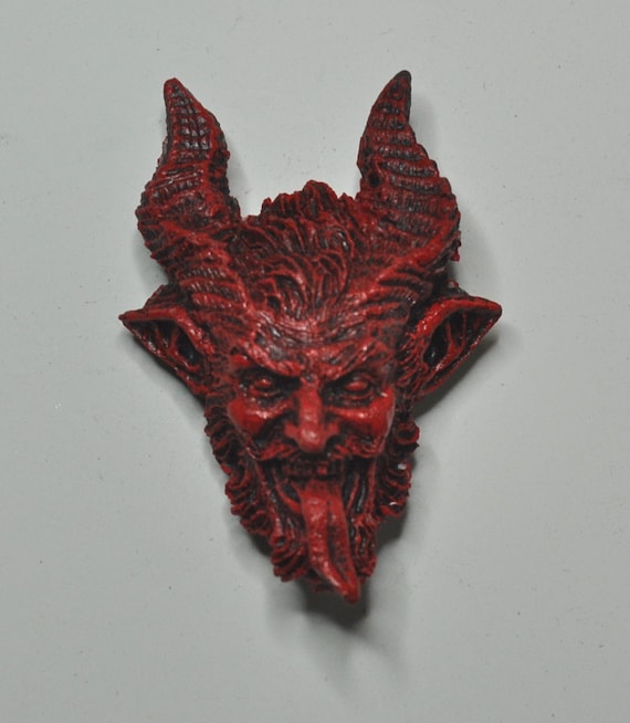 Krampus Magnet, Hand Painted Resin Sculpture | Mythic Demon Art | Krampus Head Magnet for Dark Fantasy and Gothic Decor
