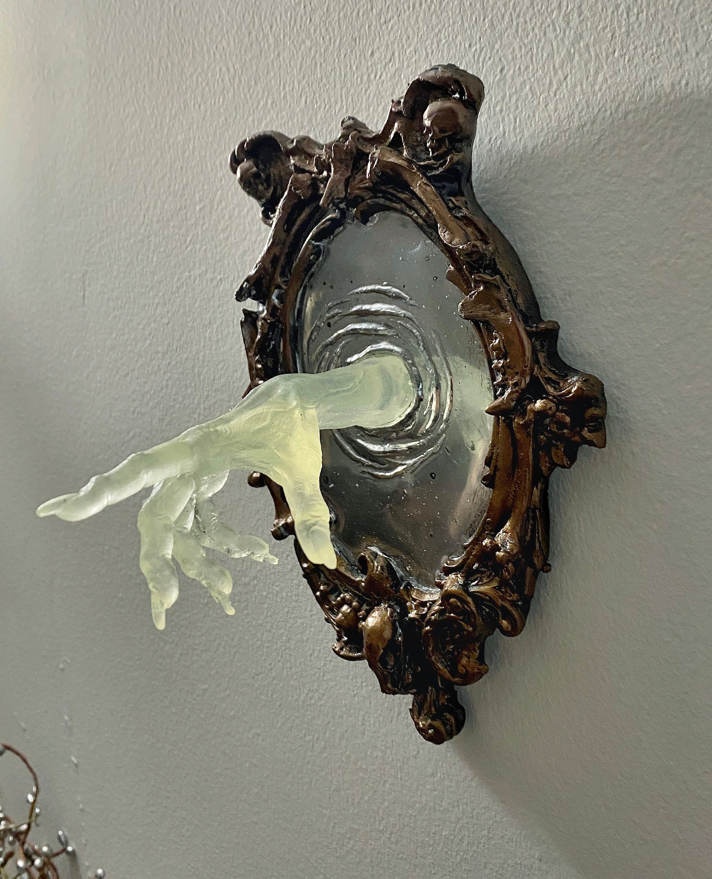Spectral Hand Wall Plaque, Glow in the Dark Resin | Victorian Gothic Haunted Wall Art |Ghost Hand Gift for Halloween, Spooky Home Decor