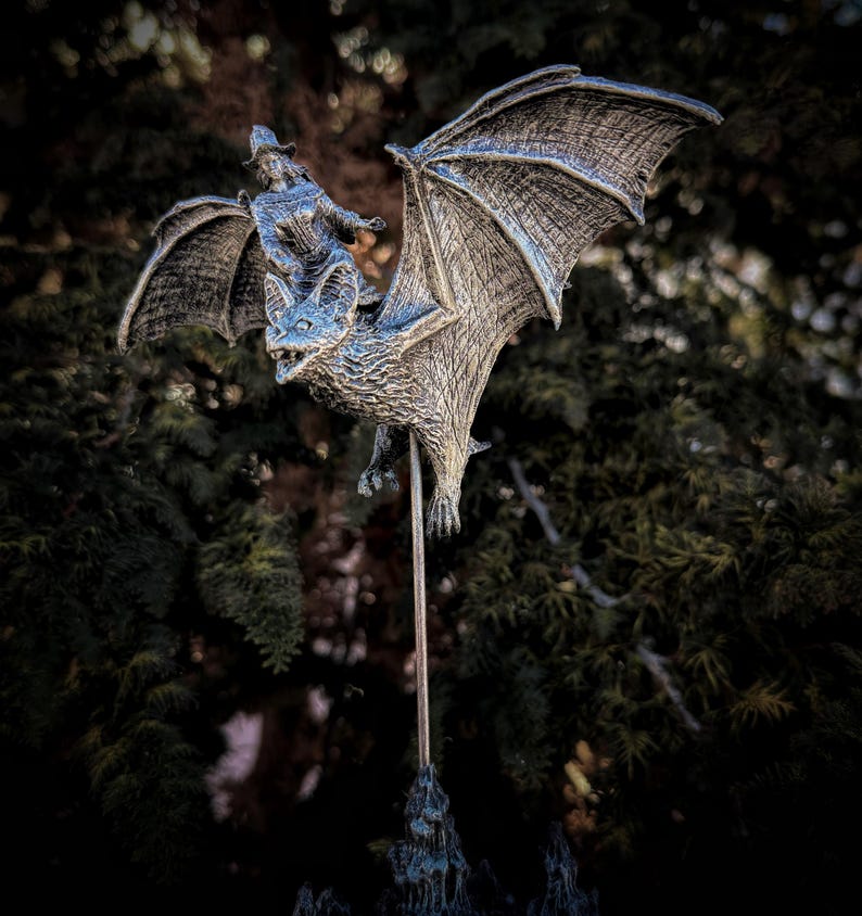 Witch Riding A Bat Bat Rider Witch Statue, Hand Painted Resin Sculpture, Gothic Fantasy ...