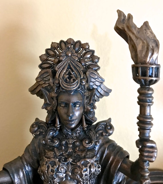 Hekate statue, torches, magick, paganism, hellenism, greek mythology, Hecate goddess, goddess of