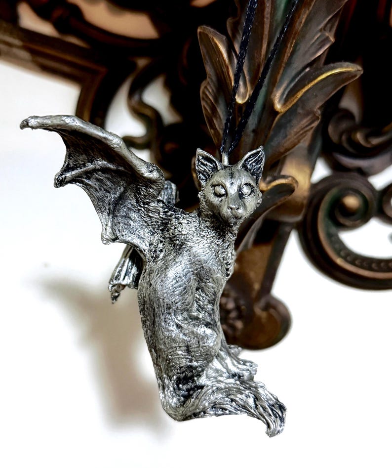 Fairy Cat: Witch’s Familiar Ornament, Hand Painted Resin Sculpture | Pagan Folklore Cat Figurine | Witchy Cat Art for Gothic Holiday Decor image 1