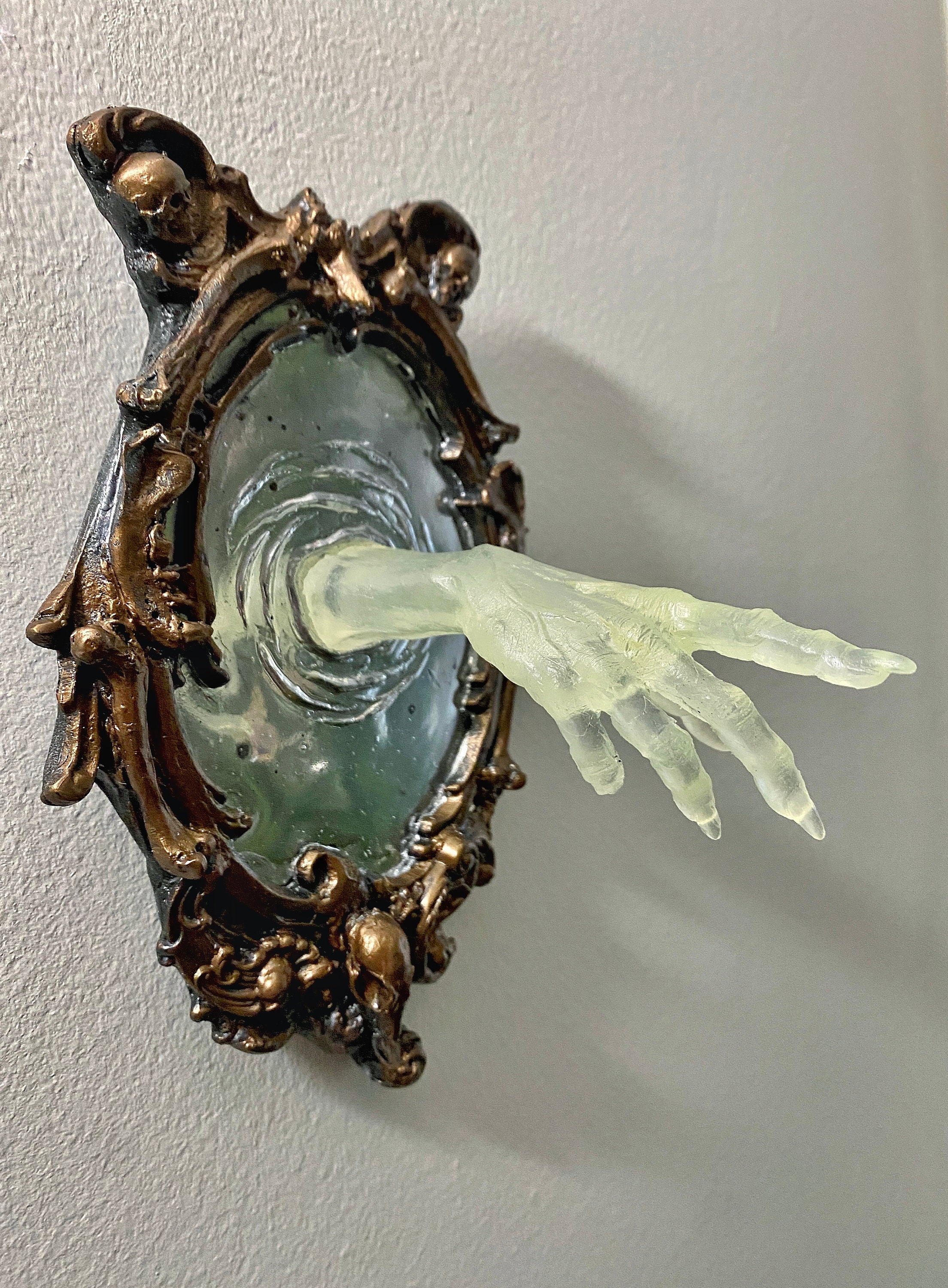 Spectral Hand Wall Plaque, Glow in the Dark Resin | Victorian Gothic Haunted Wall Art |Ghost Hand Gift for Halloween, Spooky Home Decor