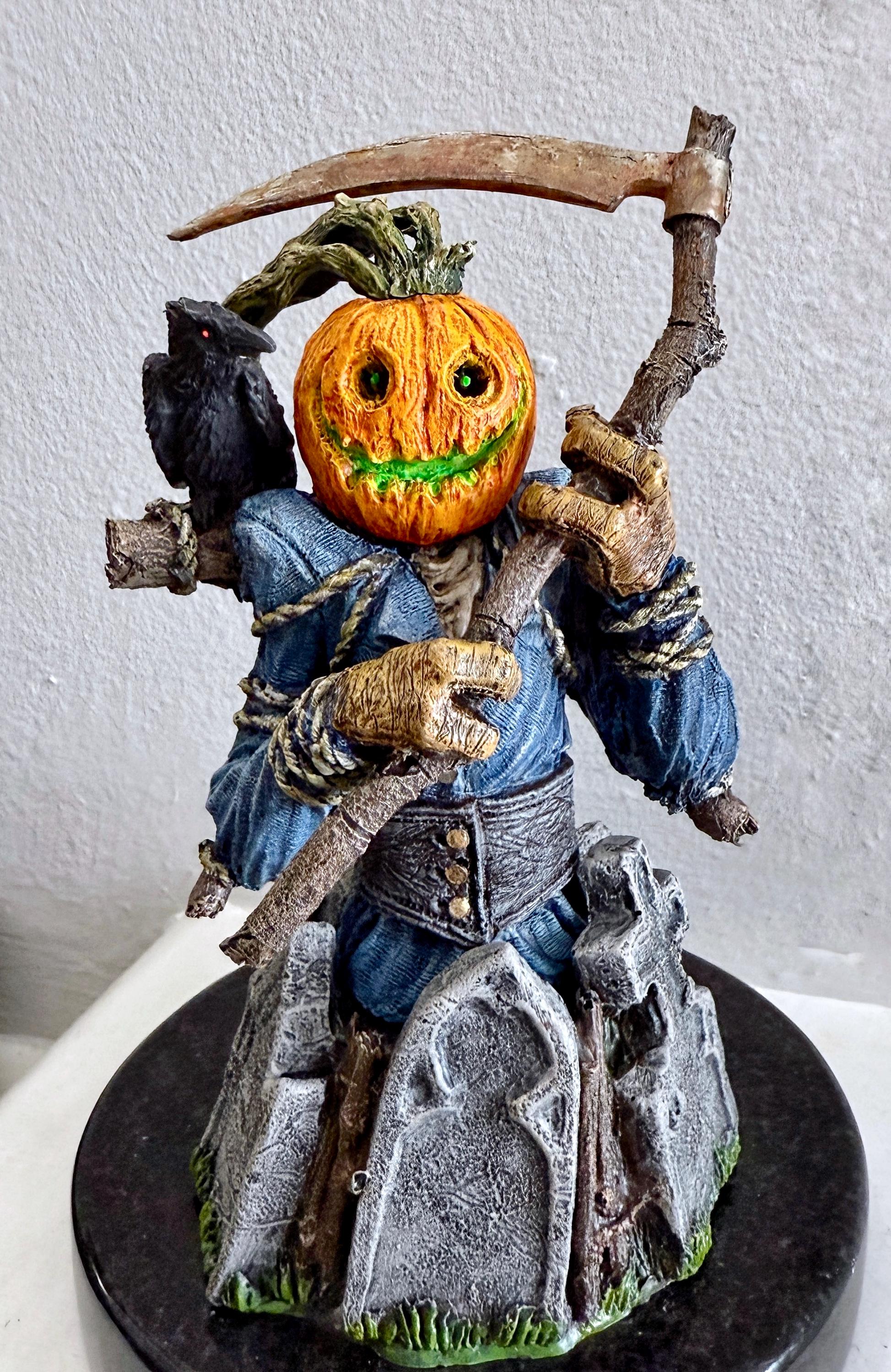 Jack-o'lantern Scarecrow Bust, Full Color Resin Statue | Pumpkin